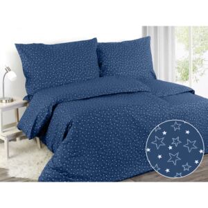 Goldea bavlnené posteľné obliečky - vianočný vzor x-16 strieborné hviezdičky na modrom 140 x 200 a 70 x 90 cm