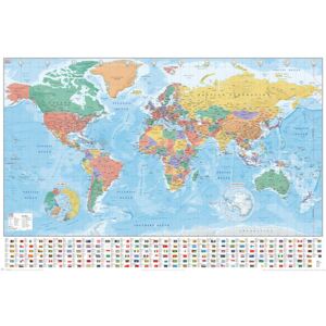 Plagát, Obraz - Mapa světa - Flags and Facts, (91,5 x 61 cm)