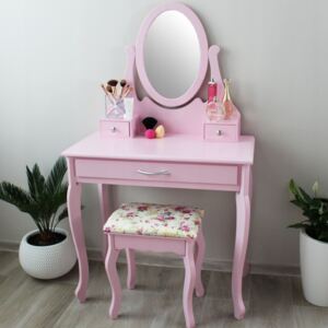 Moderný toaletný stolík v ružovej farbe s veľkou zásuvkou Ružová