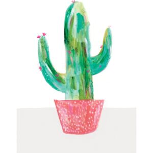 Ilustrácia Painted cactus in coral plant pot, Laura Irwin
