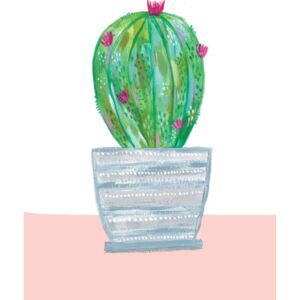 Ilustrácia Painted cactus in blue stripe plant pot, Laura Irwin