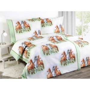 Goldea krepové posteľné obliečky - vzor 430 kone 140 x 200 a 70 x 90 cm
