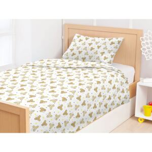 Goldea detské bavlnené posteľné obliečky - vzor 637 béžové myšky so žltým 140 x 200 a 70 x 90 cm