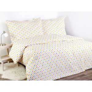 Goldea krepové posteľné obliečky - vzor 532 žlté a šedé bodky 140 x 200 a 70 x 90 cm
