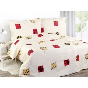 Goldea krepové posteľné obliečky - vzor 654 štvorca s motívmi na béžovom 140 x 200 a 70 x 90 cm