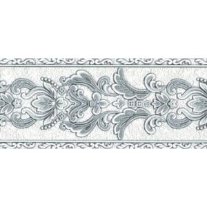 Vliesové bordúry 51020-44B, rozmer 5 m x 12,5 cm, ornamenty sivé s trblietkami, IMPOL TRADE