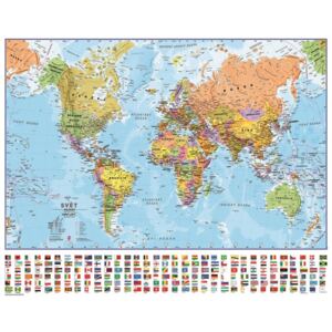 Plagát, Obraz - Politická mapa světa s vlajkami - Česky, (100 x 73 cm)