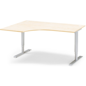 Výškovo nastaviteľný stôl Adeptus, ľavý, 1800x1200 mm, breza lam./šedá