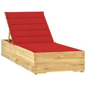 Ležadlo s červeným vankúšom impregnované borovicové drevo
