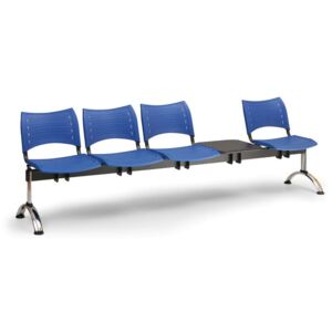 Plastová lavice do čakární VISIO, 4-sedadlo + stolík, modrá, chrómované nohy