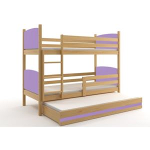 Poschodová posteľ TAMI 3 + matrace + rošt ZDARMA, 80x160, borovica, fialová