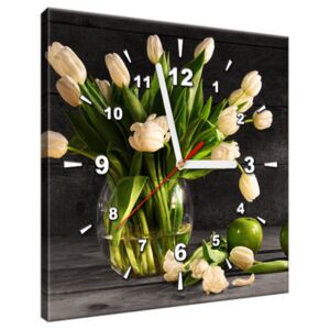 Tlačený obraz s hodinami Krémové tulipány ZP1392A_1AI