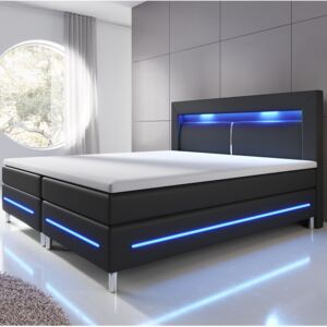 Pružinová posteľ Norfolk 180 x 200 cm čierna - LED pásy a pružinové jadro matrace