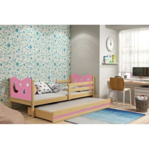 Detská posteľ MIKO 2 + matrac + rošt ZADARMO, 80x190, borovica, ružová