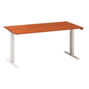 Výškovo nastaviteľný kancelársky stôl Alfa Up s bielym podnožím, 160 x 80 x 61,5-127,5 cm, dezén divoká čerešňa
