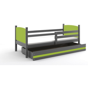 Detská posteľ BRENEN + matrace + rošt ZADARMO, 80x190 cm, grafit, zelená