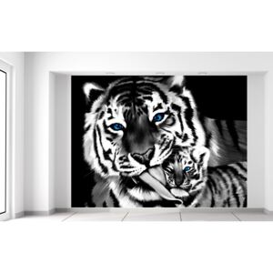 Gario Fototapeta Čiernobiely tiger a tigrík Veľkosť: 200 x 150 cm, Materiál: Latexová (lepidlo zadarmo)