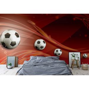 Fototapeta - 3D Footballs Red Background Vliesová tapeta - 206x275 cm