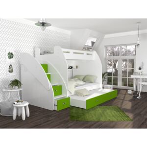 ArtAJ Detská poschodová posteľ s prístelkou ZUZIA 3 Farba Zuzia: biela/zelená