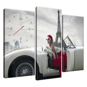 Obraz s hodinami Woman in car and Eiffel tower 90x70cm ZP1413A_3C