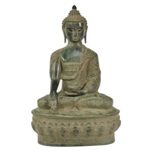 Sanu Babu Budha Šakjamúni, antik zelená patina, mosadz, 35x23x53cm