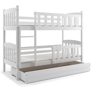 Poschodová posteľ FLORENT + matrac + rošt ZADARMO, 90x200 cm, biela, biela