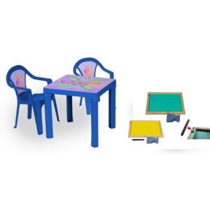Inlea4Fun Inlea4Fun set - 2 stoličky + 1 stolík + dvojstranná drevená tabuľa - Modrá