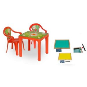 Inlea4Fun Inlea4Fun set - 2 stoličky + 1 stolík + dvojstranná drevená tabuľa - Červená