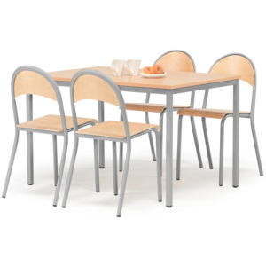 Jedálenská zostava: stôl + 4 stoličky, buk/šedá