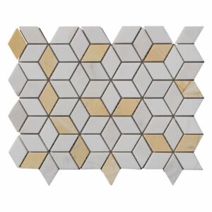 ALFIstyle Kamenná mozaika z mramoru, Diamant bílo-žlutý, 28,5 x 22,5 x 0,9 cm, NH202