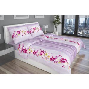 Glamonde luxusné obliečky bavlnený satén Charme v kombinácií fialovej a bielej, s jemným kvetinovým motívom