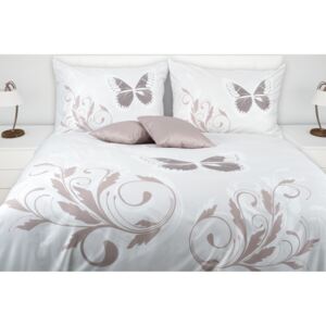 Glamonde luxusné obliečky bavlnený satén Mariposa hnedosivé s elegantným ornamentom a motýľom