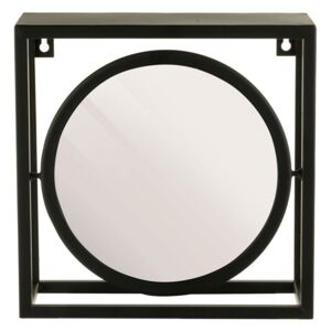 Nástenné kovové zrkadlo s poličkou ALCOTT (S), čierne