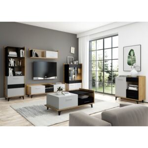 MEBLOCROSS Box obývacia izba dub artisan / biela / čierna