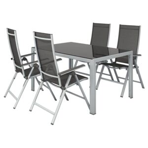 FLORABEST® Súprava záhradného nábytku, šedá, 5-dielna - 4 polohovacie stoličky + stôl (800000014)