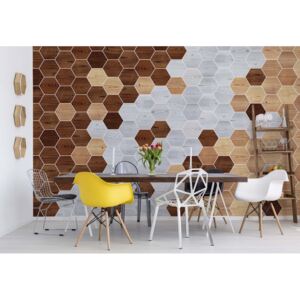 Fototapeta - Modern 3D Wood Hexagonal Design Vliesová tapeta - 254x184 cm