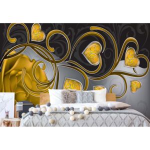 GLIX Fototapeta - Rose Hearts Yellow Swirly Modern Design Vliesová tapeta - 254x184 cm