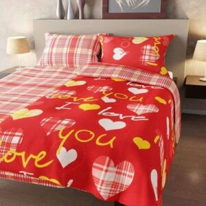 Homa obliečky LOVE YOU červená - 140x200cm bavlna - 140 x 200 cm - 1x vankúš 1x prikrývka - Červená