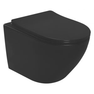 REA Carlo mini - závesná WC misa 49x36 s pomaly-padajúcim sedátkom, čierna matná, REA-C8489
