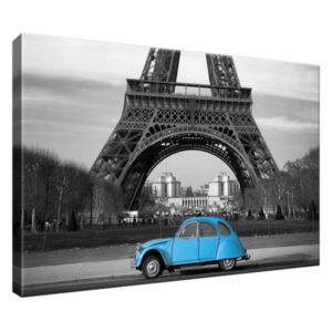 Obraz na plátne Modré auto pred Eiffelovou vežou 30x20cm 1804A_1T