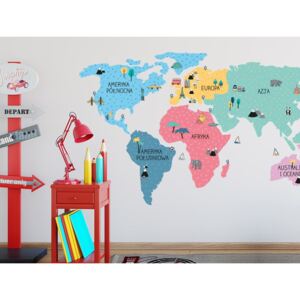 Nálepka na zeď - mapa světa barva: barevná, Velikost: S (malá)