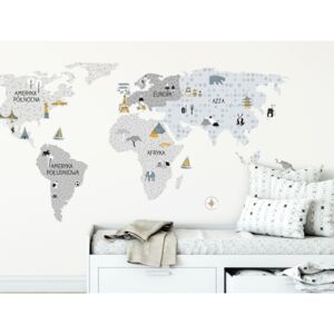Nálepka na zeď - mapa světa barva: šedá, Velikost: S (malá)