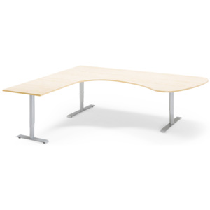 Výškovo nastaviteľný stôl Adeptus, ľavý, 2200x2000 mm, dýha breza/šedá