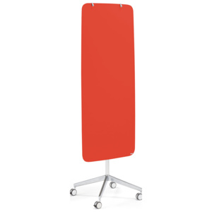 Mobilná sklenená magnetická tabuľa, zaoblené rohy, svetločervená