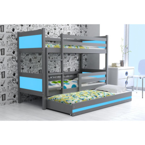 Poschodová posteľ s prístelkou RINO 3 - 190x80cm - Grafitový - Modrý