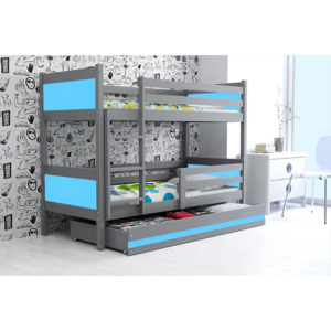 Poschodová posteľ RINO 190x80cm - Grafitová - Modrá
