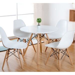 Jídelní sestava GULDEN, stůl + 4x židle, bílá/buk