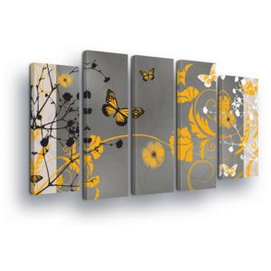 Obraz na plátne - Yellow Butterflies in Gray 2 x 30x80 / 3 x 30x100 cm
