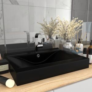 Luxusné umývadlo, otvor na batériu, matné čierne 60x46 cm