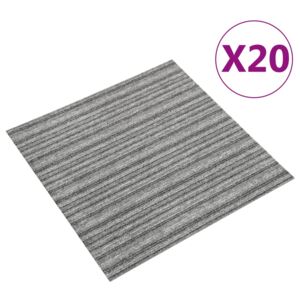 Kobercové podlahové dlaždice 20 ks 5 m² 50x50 cm pruhy sivé
